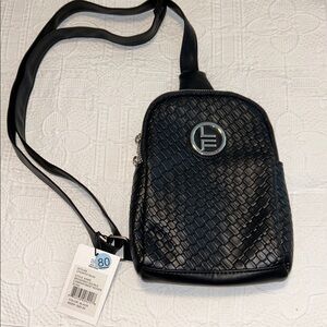 NWT London Fog Black Woven Crossbody Bag